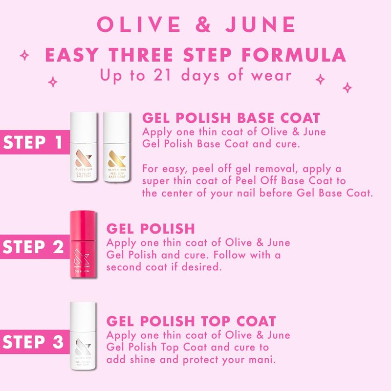 Olive & June Summer Gel Nail Polish | Hema Free | UV LED Nail Lamp Needed | Long Lasting Formula | Up to 21 Days of Wear | Damage-Free Removal | Salon-Quality Manicure Pedicure at Home |CCT Sheer Pink