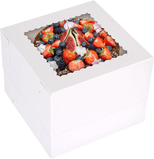 Moretoes Cake Boxes - 20pcs White Bakery Boxes with Window | 10x10x8 Inches for Pastries & Desserts