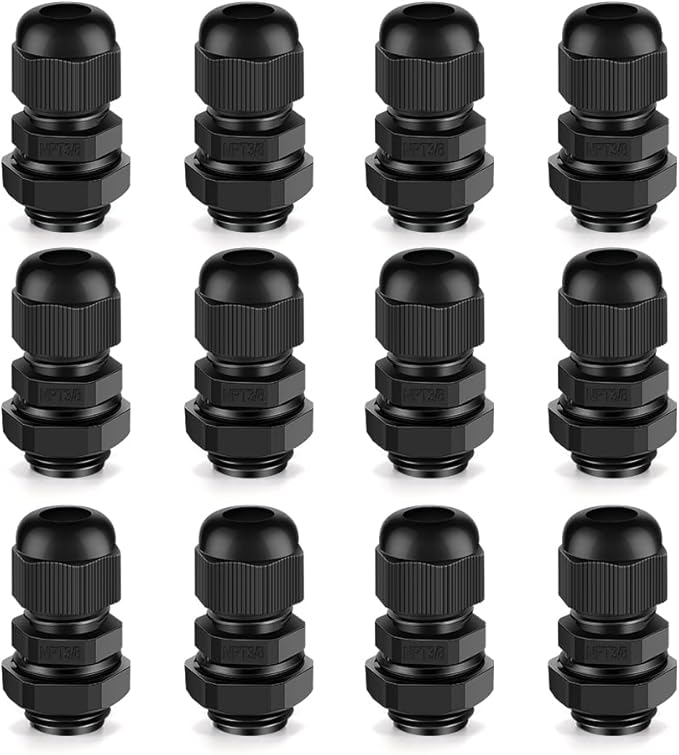 CGELE Cable Gland 12 Pack 3/8" NPT Waterproof Adjustable Connector Strain Relief Cord Connectors Joints Nylon with Gaskets…