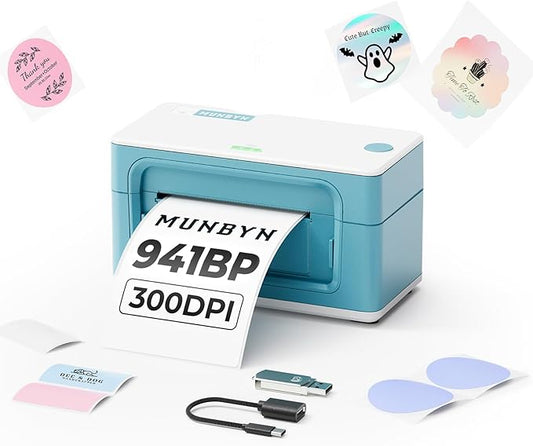 MUNBYN Bluetooth Thermal Label Printer 941BP, Wireless 300DPI 4x6 Shipping Label Printer for Small Business Compatible with Windows, Mac, iPhone, Android, PC, Amazon, Shopify, Etsy, USPS (Green)
