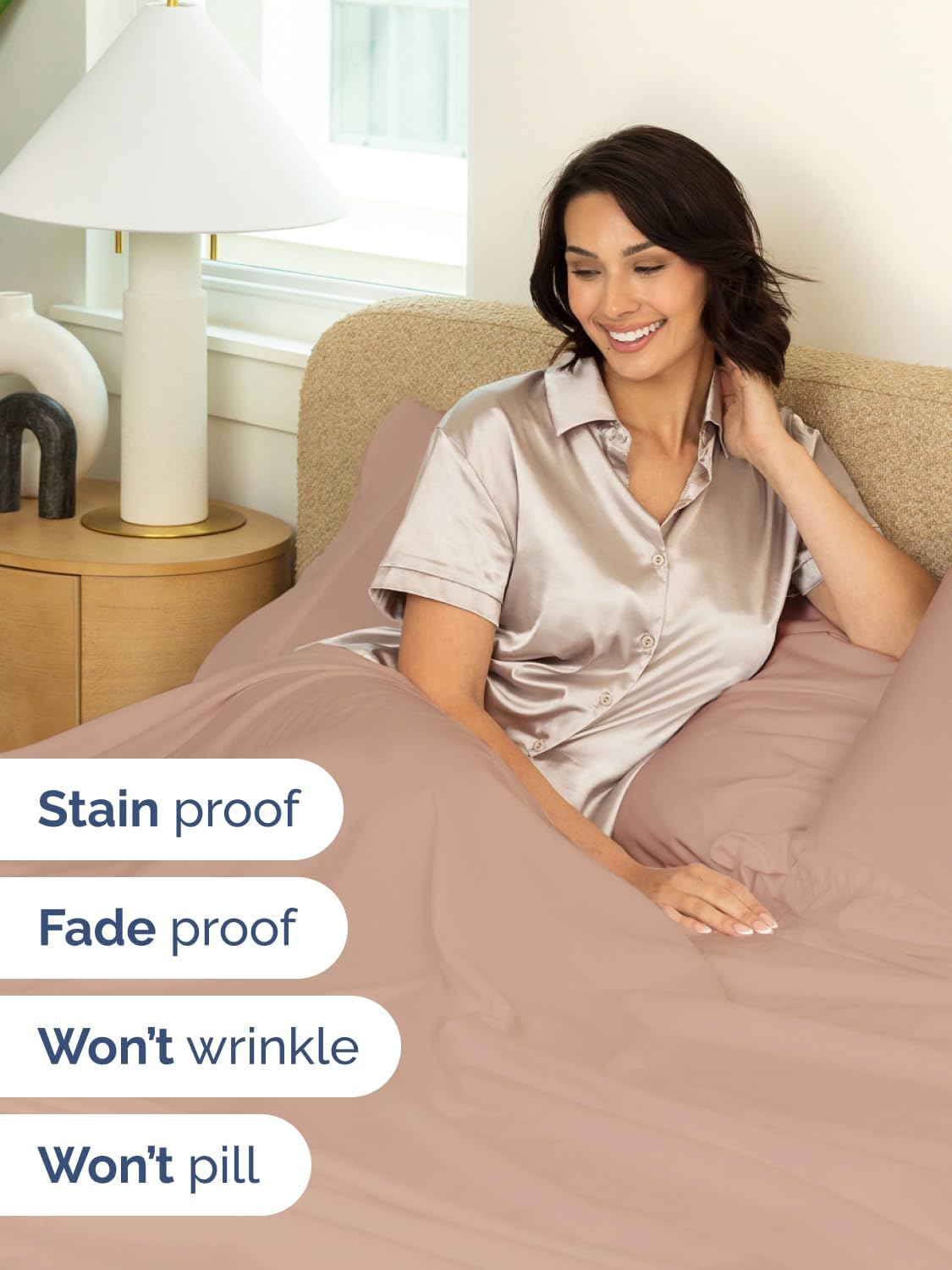 Skiennix Extra Deep Twin Sheet Set | 4-Piece Breathable Cooling Sheets - Luxury Hotel Quality - Soft Mauve
