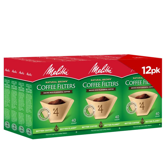 Melitta #4 Cone Coffee Filters - Natural Brown, 480 Total Filters | Fits 8-12 Cup Makers, Compostable & Tear-Resistant