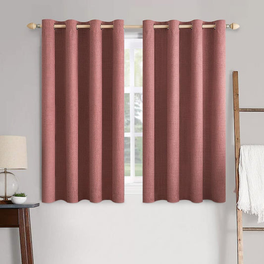 MIULEE Blackout Linen Textured Curtains - Thermal Insulated Dusty Rose Drapes | Luxury Room Darkening 52 x 63 Inch (2 Panels)