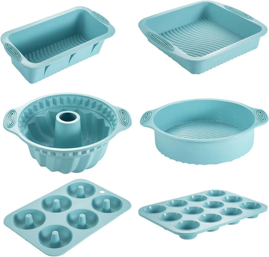Skiennix Nonstick Silicone Bakeware Set - 6-Piece BPA-Free Heat Resistant Baking Tools | Blue