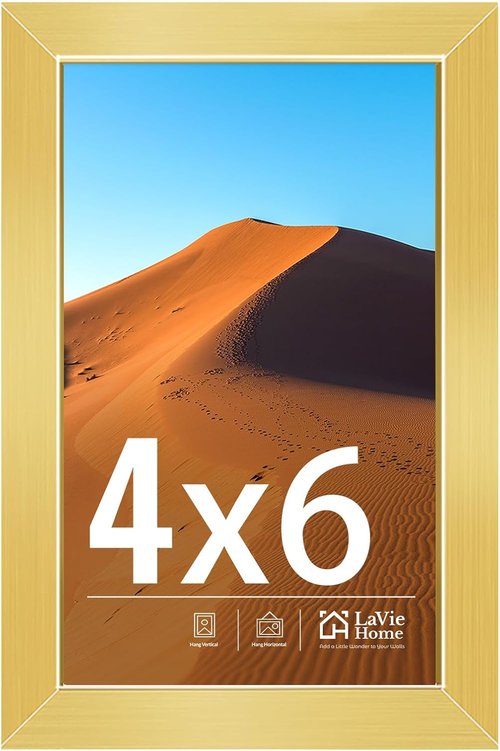 LaVie Home 4x6 Picture Frame - Classic Gold Frame with HD Plexiglas for Vertical/Horizontal Display