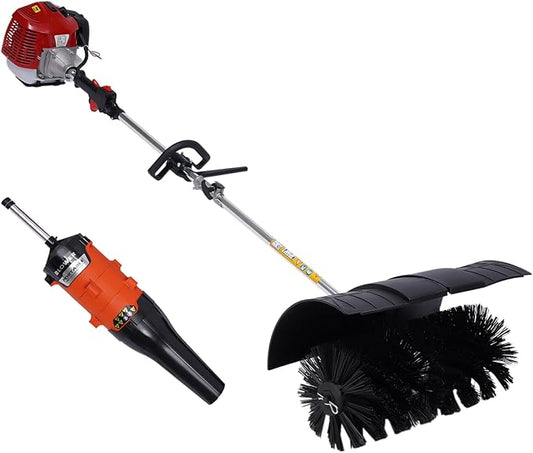Sweeper Broom Gas Powered, 52CC 2.3HP 2-Stroke Handheld Sweeping Broom with Blower, Snow Driveway Turf Lawn Outdoor Artificial Brush Lawn Sweeper Cleaner Tool