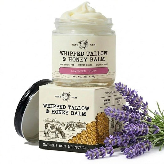 Whipped Grass-Fed Tallow Balm & Manuka Honey For Skin Face Body - Organic Jojoba & All-Natural Moisturizing Cream for Nourished, Soft Skin - Handmade All-Natural Moisturizer (2 Oz, Lavender Honey)