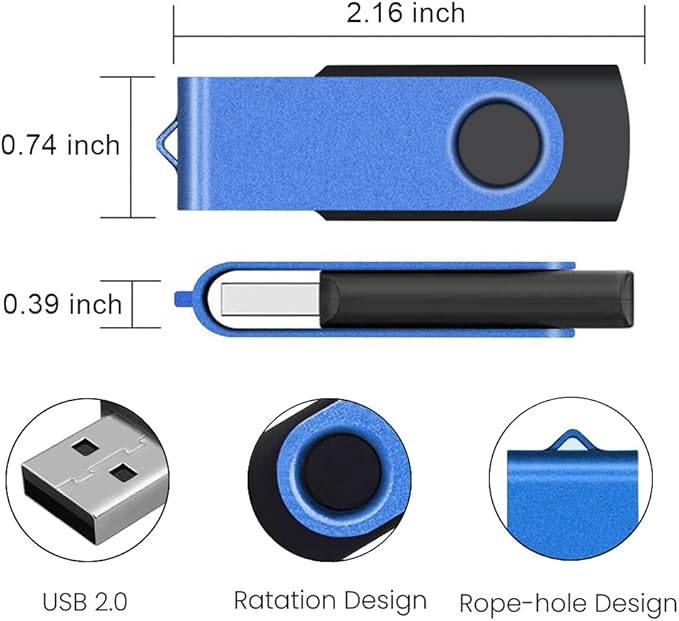 ABLAZE 2GB Flash Drive 20 Pack, USB 2.0 Memory Stick with Lanyards Swivel Thumb Drives Bulk Pendrive U Disk for Data Storage (Blue)