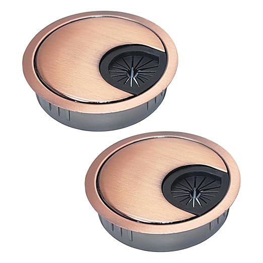 EASYEAH 2 Pcs Desk Grommet 2" / 50 mm, Desk Cord Hole Cover, Cable Grommet Metal Zinc Alloy Materilal, Desk Hole Grommet for Home & Office Pc, Detachable Cable Cord Organizer-Copper Red