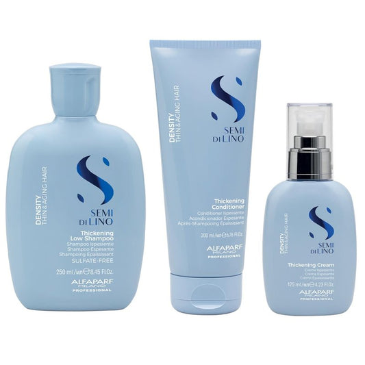Alfaparf Milano Semi di Lino Density Gift Set | Thickening Shampoo, Conditioner & Leave-In Cream for Thin, Aging Hair - Sulfate Free