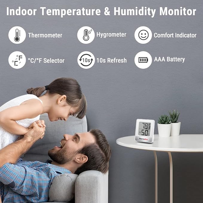 TempPro TP49 2 Pieces Digital Hygrometer Indoor Thermometer Humidity Meter Mini Hygrometer Thermometer with Temperature and Humidity Monitor Room Thermometer (Previously ThermoPro)