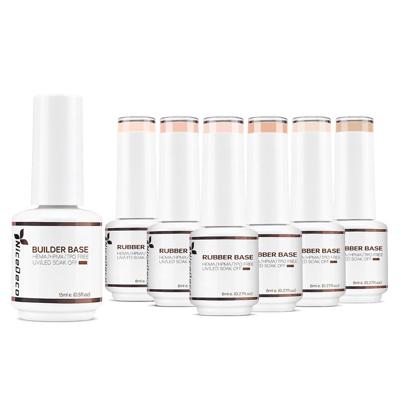 Builder Nail Gel - 7 in 1 Clear Base Gel & Rubber Polish Set | 15ML, 6 Pcs