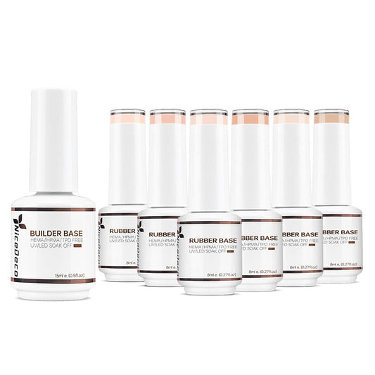 Builder Nail Gel - 7 in 1 Clear Base Gel & Rubber Polish Set | 15ML, 6 Pcs