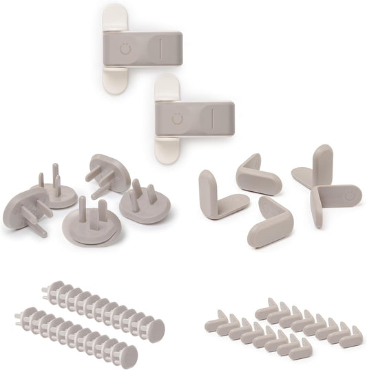 Ubbi Safety Bundle - Complete Childproofing Kit with 36 Outlet Covers, 16 Corner Protectors & 2 Pinch Guards - Taupe