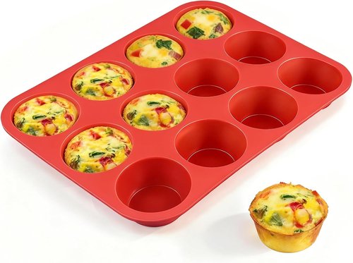 CAKETIME Silicone Muffin Pan - Nonstick 12-Cup Baking Mold for Perfect Cupcakes | Regular Size