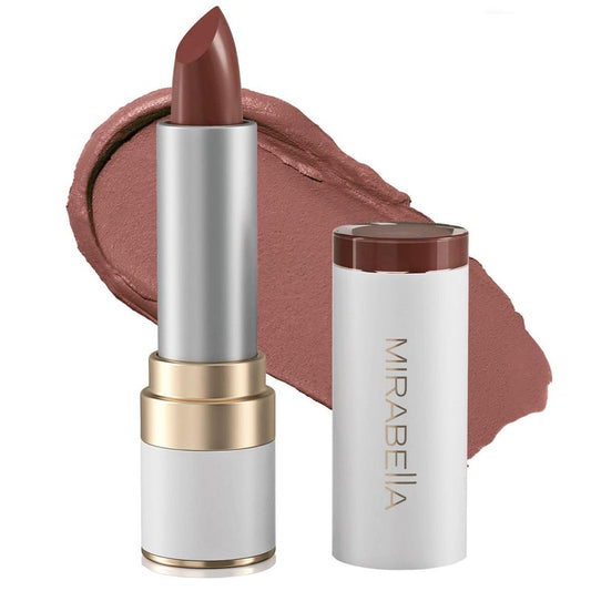 Mirabella - Sealed with Kiss Full-Coverage Moisturizing Lipstick, Richly Pigmented, Creamy Lip Makeup, Hydrating Mineral-Based Lip Color with Antioxidant Vitamin E, Shine Shades - Not Your Ave. Nude