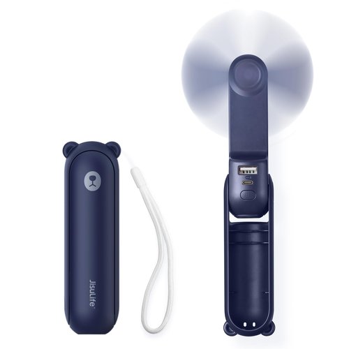 JISULIFE 3 IN 1 Handheld Mini Fan - Portable Fan & Power Bank & Flashlight, 19H Max Cooling, USB Rechargeable, Pocket-Sized for Travel, Cruise, Concerts, Makeup, 2026 Summer Gifts for Women(Blue)