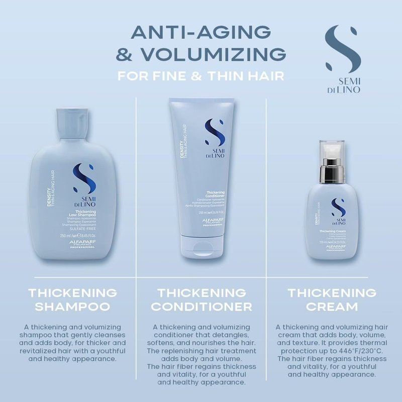Alfaparf Milano Semi di Lino Density Gift Set | Thickening Shampoo, Conditioner & Leave-In Cream for Thin, Aging Hair - Sulfate Free