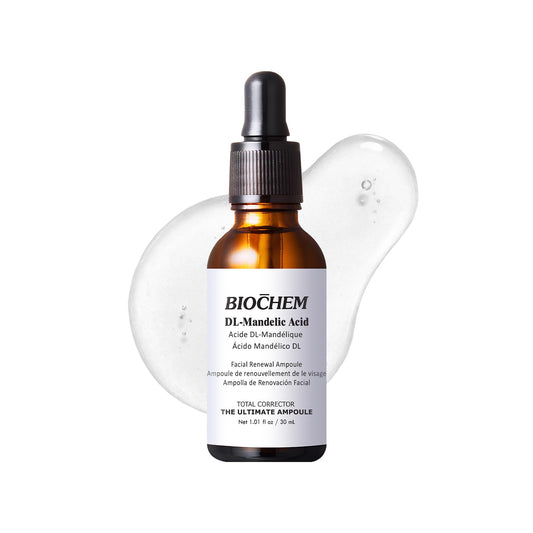 BIOCHEM DL-Mandelic Acid 10% Facial Renewal Ampoule - Gentle AHA Exfoliation Treatment for Discoloration, Dullness, Uneven Skin Tone, Wrinkles, and Fine Lines for All Skin Types - 1.01 Fl. Oz. / 30 mL