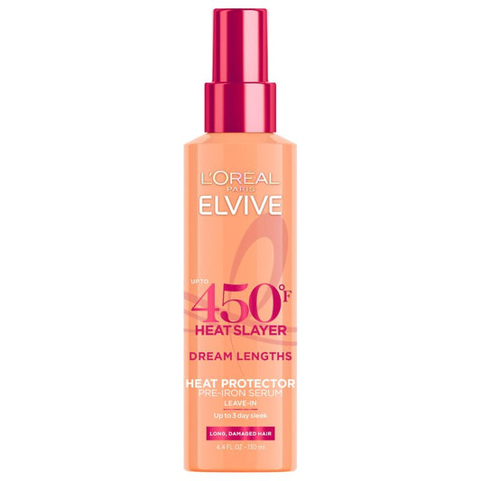 L'Oreal Paris Elvive Dream Lengths Heat Slayer Pre-Iron Spray Leave-In, 4.4 Ounce