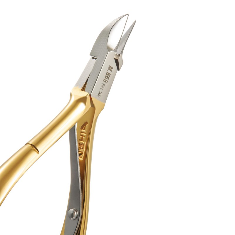 NGHIA Gold Nail Nipper - M-555 (Hard Steel): Precision 16 Jaw Acrylic Nipper with Gold Plated Finish, Curve Handle, and Single Spring Mechanism