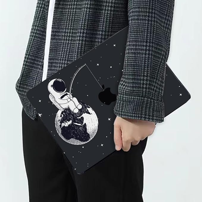 LCMOCICO Compatible with MacBook Air 13 inch Case M1 A2337 A2179 A1932 Cover 2021 2020 2019 2018 Release with Retina Display & Touch ID, Crystal Black Pattern Plastic Hard Shell Case, Astronaut Earth