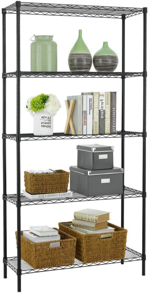 BestOffice 5-Tier Wire Storage Shelves - Heavy-Duty Metal | Adjustable Racks | 36x14x72 | Black | Holds Up to 1000 lbs | No-Tool Assembly for Home & Garage