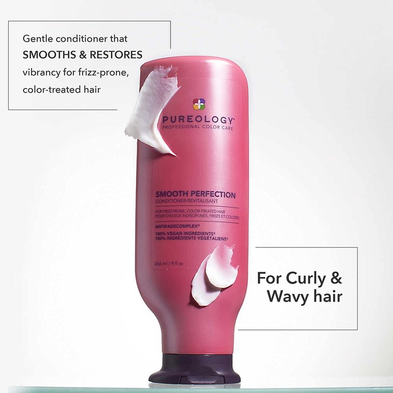 Pureology Smooth Perfection Conditioner - For Frizzy and Color Treated Hair, Detangles & Controls Frizz, Sulfate-Free & Vegan, 9 Fl Oz
