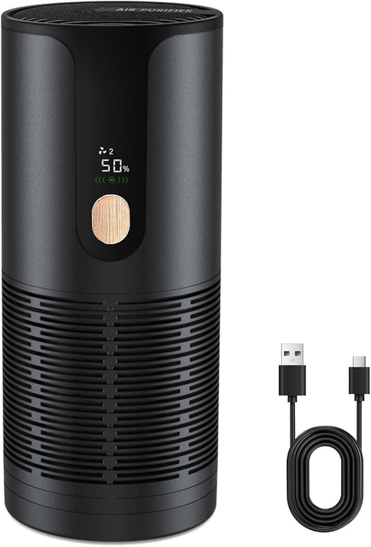 Arint Car Air Purifier, Mini Portable HEPA Filter with 4-Layer Filtration & LCD Display, 15dB Ultra Quiet, Cordless, Eliminates 99.97% of Smoke Dust Pet Odors for Vehicle Office Travel