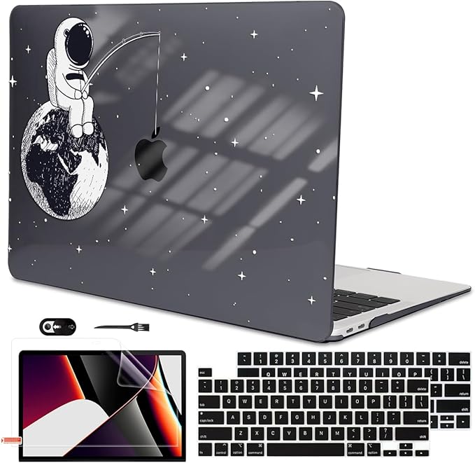 LCMOCICO Compatible with MacBook Pro 13 inch Case 2022 2021-2016 A2338 M2/M1 Chip A2251 A2289 A2159 A1989 A1706, Pattern Plastic Hard Shell Keyboard Cover Screen Film Webcam Cover, Astronaut Earth