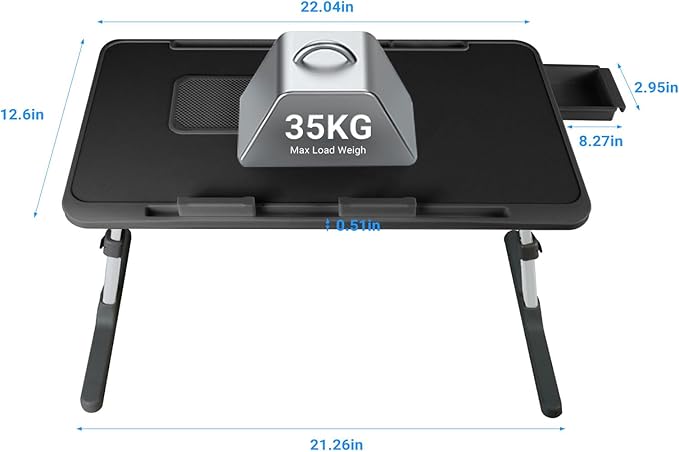 iXTRA Laptop Lap Desk with Cooling Fan - Adjustable with Light, USB, Storage Drawer - Folding Bed Desk,22.04"*12.59",Black