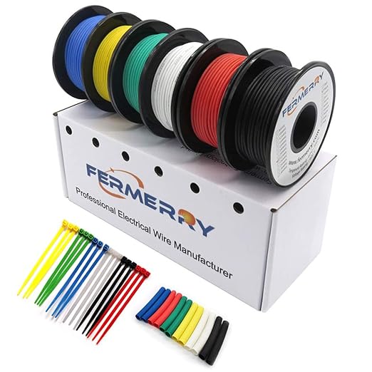 Fermerry 24 AWG Stranded Wire Spool 50ft Each 6 Colors Flexible 24 Gauge Silicone Hook up Wire Kit Electrical Tinned Copper Wire