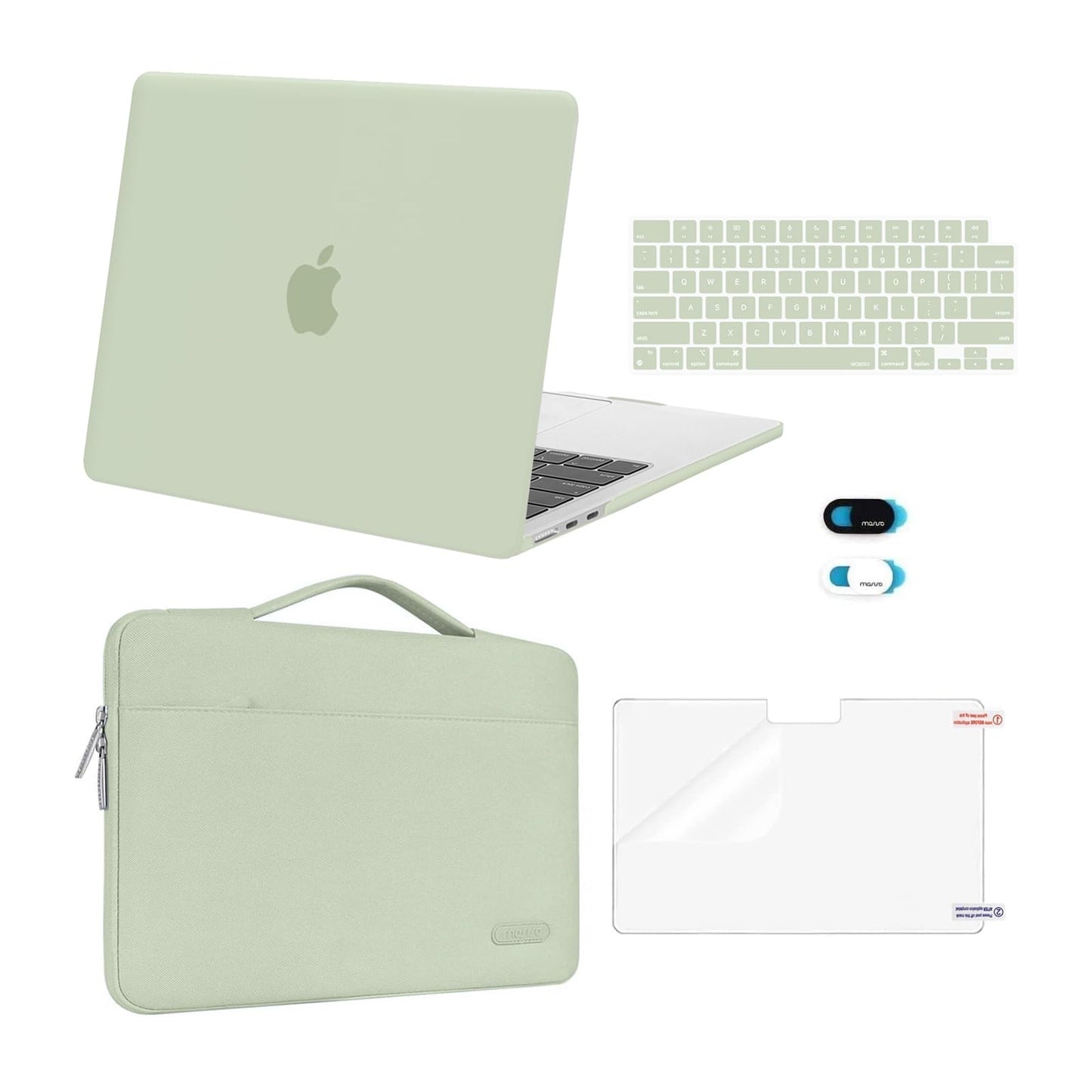 MOSISO Compatible with MacBook Air 13 inch Case M5 2026 M4 2025 M3 M2 2024-2022 A3449 A3240 A3113 A2681,Hard Shell&Sleeve Bag&Keyboard Skin&Webcam Cover&ScreenFilm for MacBook Air 13.6, Sage Green