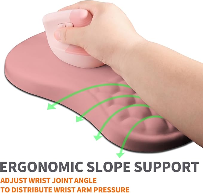 Armanza Ergonomic Joint Wrist Support Mouse Pad with Memory Foam Cushion Massage Bump, Carpal Tunnel Pain Relief Mousepad Slope Design for Wrist Rest, 11.8x7.9 in, Pink