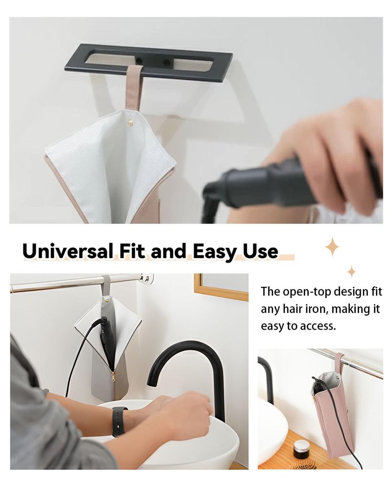 Easy-U Holder & Mat for Curling Iron Flat Iron, Heat Resistant Hot Hair Tool Travel Bag Case (pink&beige)
