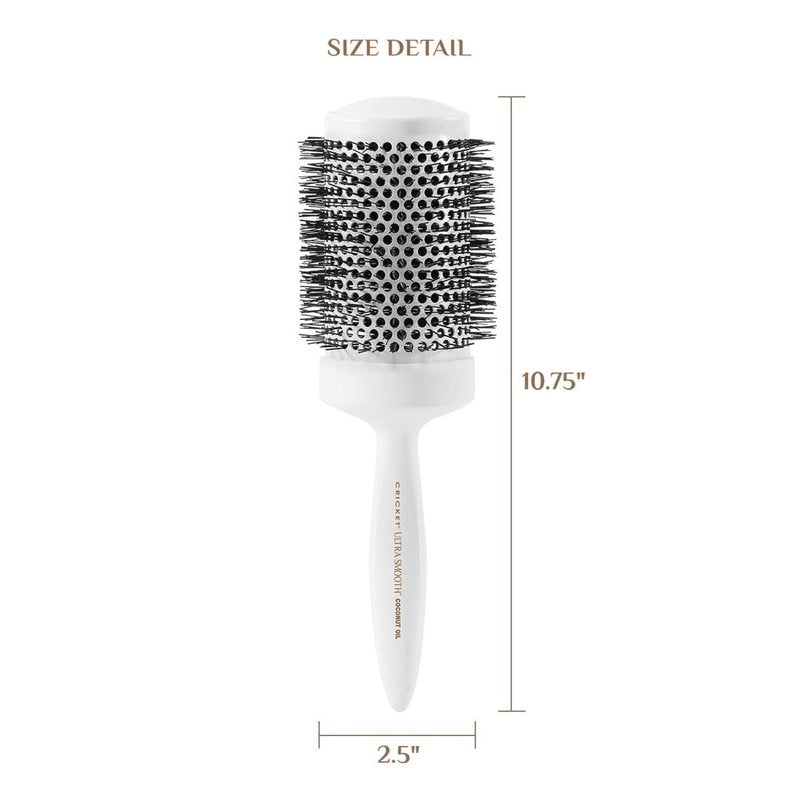 Cricket Ultra Smooth Coconut Thermal Hair Brush – 2.5” Ceramic Barrel, Coconut Oil and Keratin-Infused, Anti-Static Heat-Resistant Bristles, Textured Handle for Styling All Hair Types