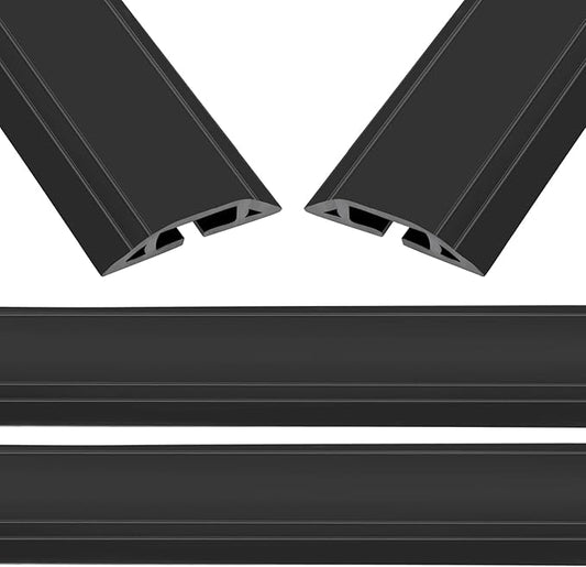 Eapele 10 ft Floor Cord Cover Heavy Duty Cable Protector, Easy to Unroll, Prevent Trip Hazard for Home Office or Outdoor Settings (Black - 2pcs)