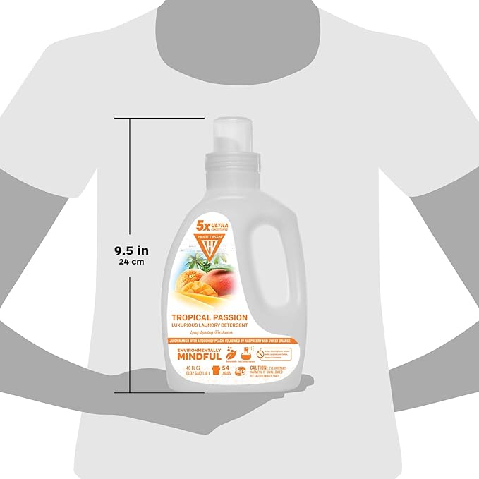Hiketron Tropical Passion Liquid Laundry Detergent, 5x Ultra Concentrated, Tough Stains Remover, Long Lasting Scent (80 Fl Oz, Pack of 2)