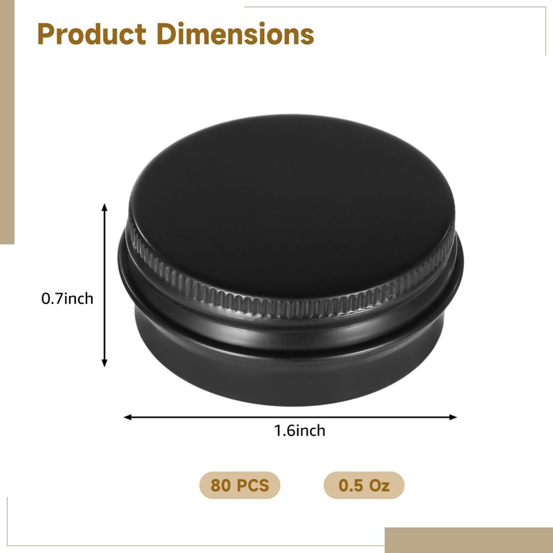 80 PCS Black Tin Containers With Lids, Metal Salve Tins, Screw Top Round Tin Cans for Cosmetic Lip Balm DIY Salves Candles Wax