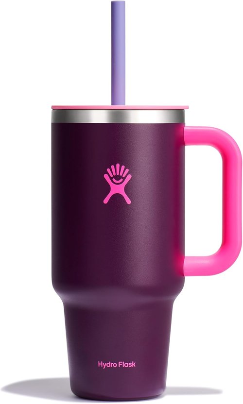 Hydro Flask 32 Oz Travel Tumbler - Insulated Stainless Steel with Handle, Lid & Straw in Sugarplum