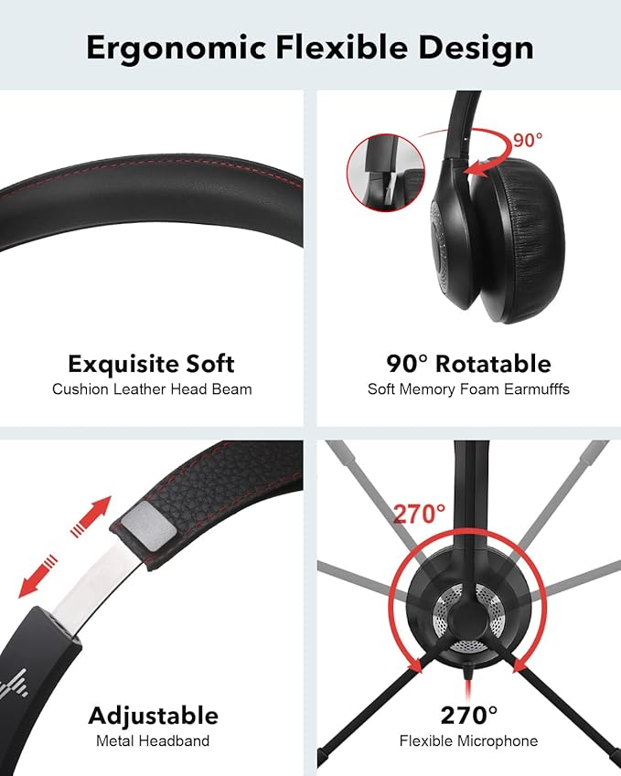 JIAMQISHI USB Headset with Microphone for PC, On-Ear Computer Laptop Headphones with Noise Cancelling Mic in-line Control for Home Office Online Class Zoom (Type C+3.5mm, Black)