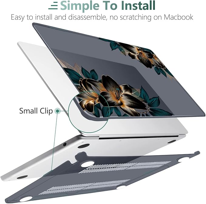 MEEgoodo Case for M5/M4/M3/M2 MacBook Air 13 inch 2026 2025 2024 2022, Fit Model A3449/A3240/A3113/A2681, Case Compatible with MacBook Air 13.6-inch, Golden Lilies