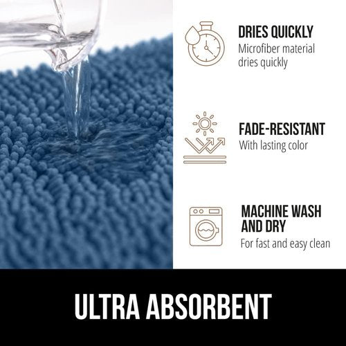 GORILLA GRIP Bath Rug Mat 70x24, Thick Soft Absorbent Chenille, Quick Dry Microfiber Mats, Rubber Backing Washable Shower Floor Rugs, Bathmat Runner, US Designed Bathroom Home Decor Accessories Blue