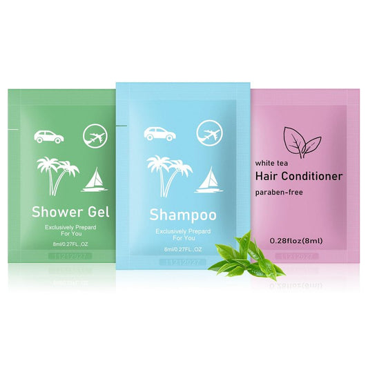 Body Wash Shampoo Conditioner Set Travel 0.28fl Oz,Travel Size Shower Gel Set,Shampoo and Conditioner Travel Bulk,Hotel Supplies Bulk Hygiene Kits for Homeless Guests Hotel (50)