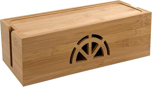 Bamboo Cable Management Box,Extra Large Cord Organizer Box,Power Strips Hider,Plug Strip Cord Box,Outlet Holder,Cords Concealer,Wires Covers,Desk & Floor Tidy Solution (Straight lid)