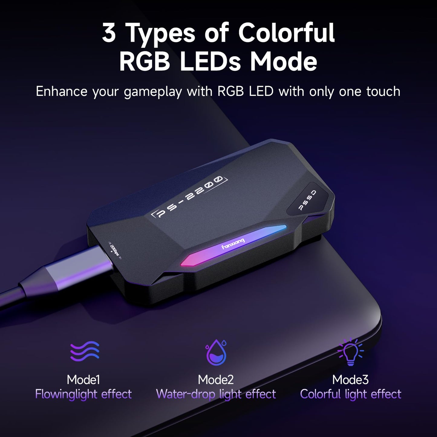 1TB Magnetic Portable SSD,2050MB/s Type-C USB 3.2 Gen 2x2 External SSD,4K ProRes Record and Store,Aluminum alloy,RGB Touch Lighting,External Solid State Drives for iPhone15/16/Android/PC/Mac -PS2200