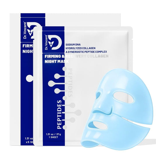Dr Vincent Deep Hydrating Overnight Collagen Hydrogel Mask, Soothing Facial Mask for Calm Skin & Improve Firm-Looking Appearance, Peptides Renew Facial Masks for All Skin Types, 37gx5ea