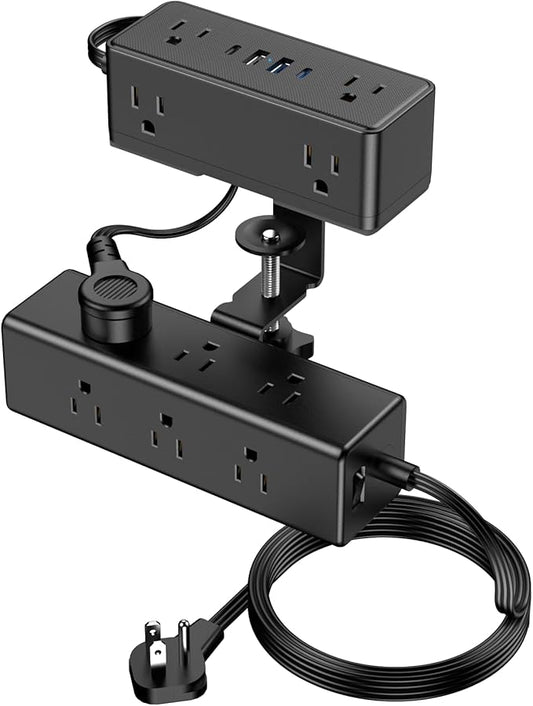 Dual Layer Desk Clamp Power Strip, Desktop Edge Mount Surge Protector with 15 AC Outlets & 4 USB Ports(20W USB-C), Ultra Thin Flat Plug & 15FT Power Cord for Office Home(ETL Listed)