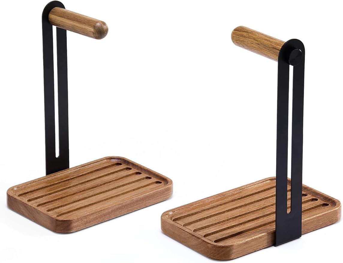 blingwider Headphone Holder For Desk,Desk Headphone Mount Rack,Headphone Stand With Storage Base,Accessories Managment,Solid Wood,Matte Black