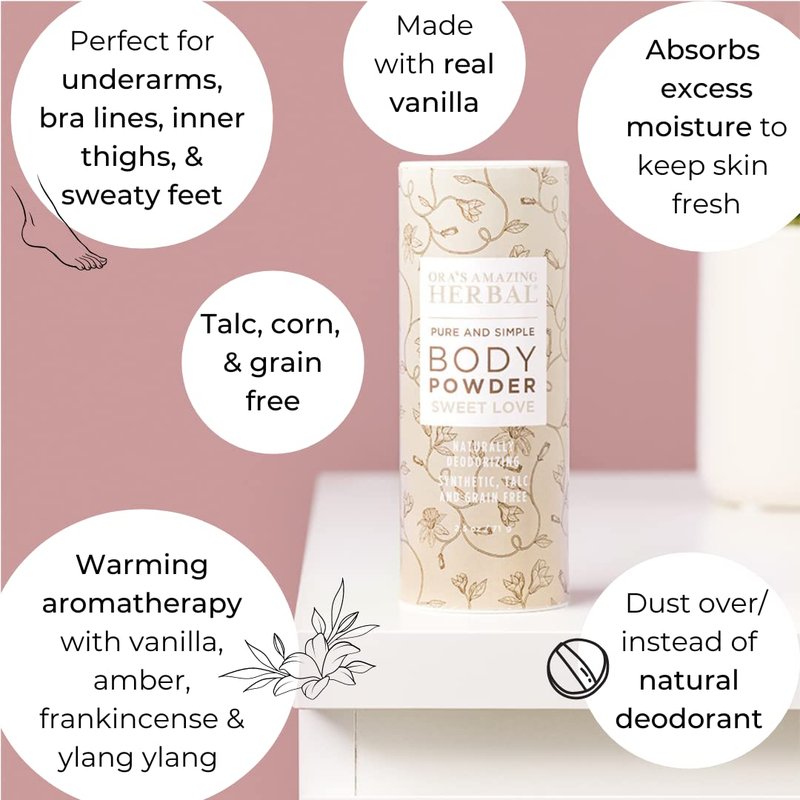 Ora's Amazing Herbal Natural Talc-Free Body Powder for Women, Variety Pack with Essential Oils, No Talc or Corn, Grain-Free, Scented Bath and Dusting Powder, 2.5 oz (3-Pack)